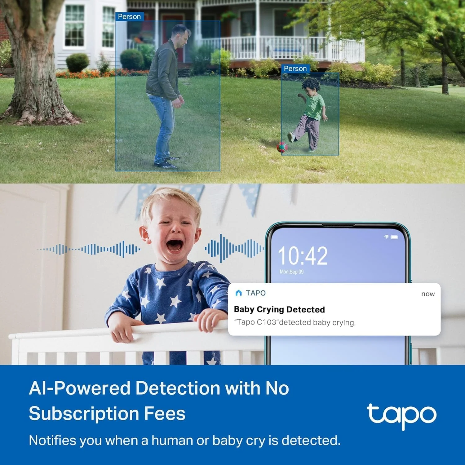 2K Pan/Tilt Indoor/Outdoor Security Camera, Tapo C217 HybridCam 360 2-Pack (Black) - Image 5
